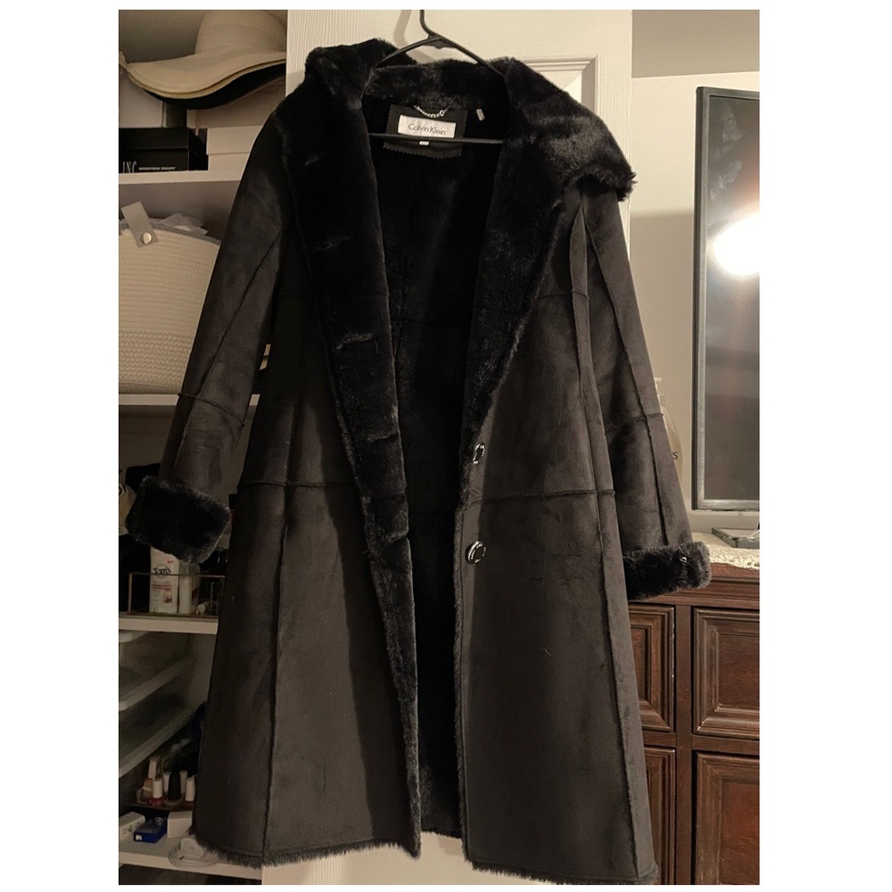 Black Faux Fur Calvin Klein Coat Size xxs